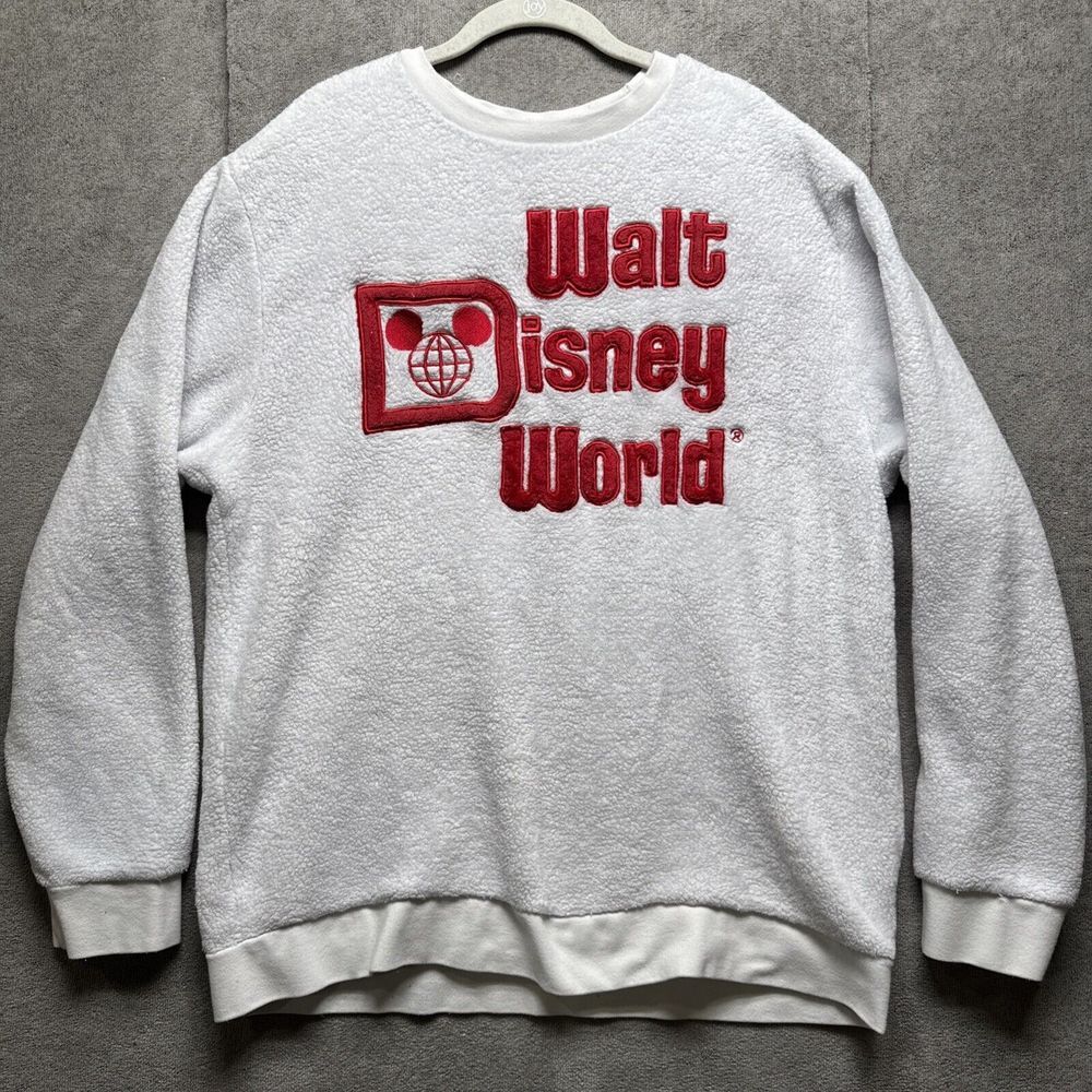 Walt Disney World Plush Fleece Pullover for Adults XL White Red Stitched